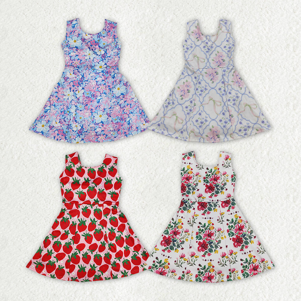 Baby Girl Sleeveless Flower Strawberry Yoga Active Wear Skort Dress Sibling Clothes RTS