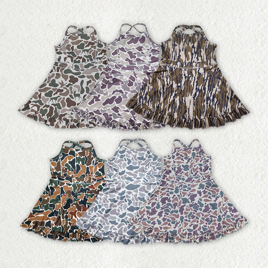 Baby Girl Straps Camo Yoga Ruffle Knee Length Dress Sibling Clothes RTS