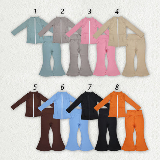 Baby Girl Long Sleeves Zipper Tops Bell Pants Yoga Active Outfit Sibling Clothes RTS