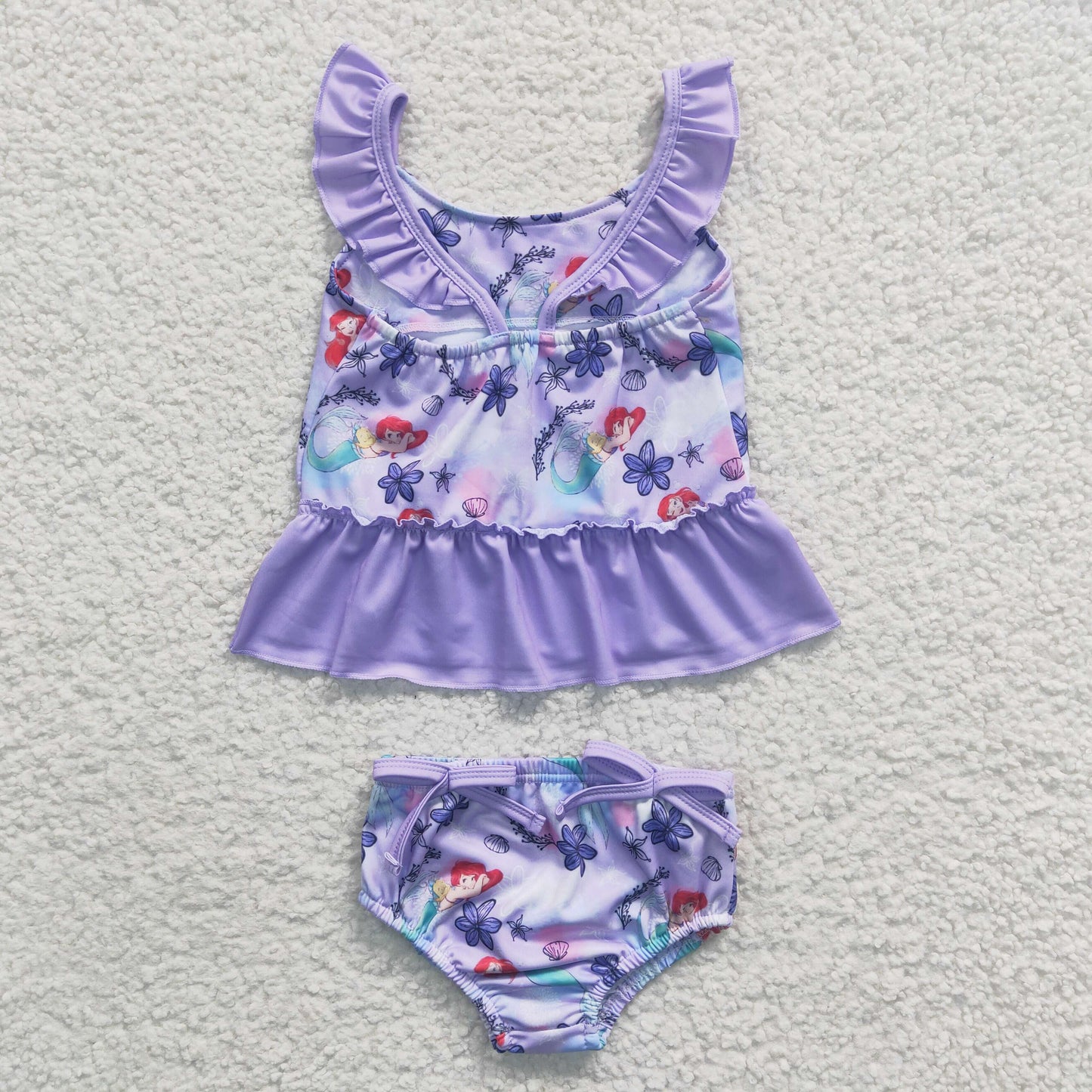 S0037 Baby Girl Princess Floral Swimsuit Summer Purple Outfit