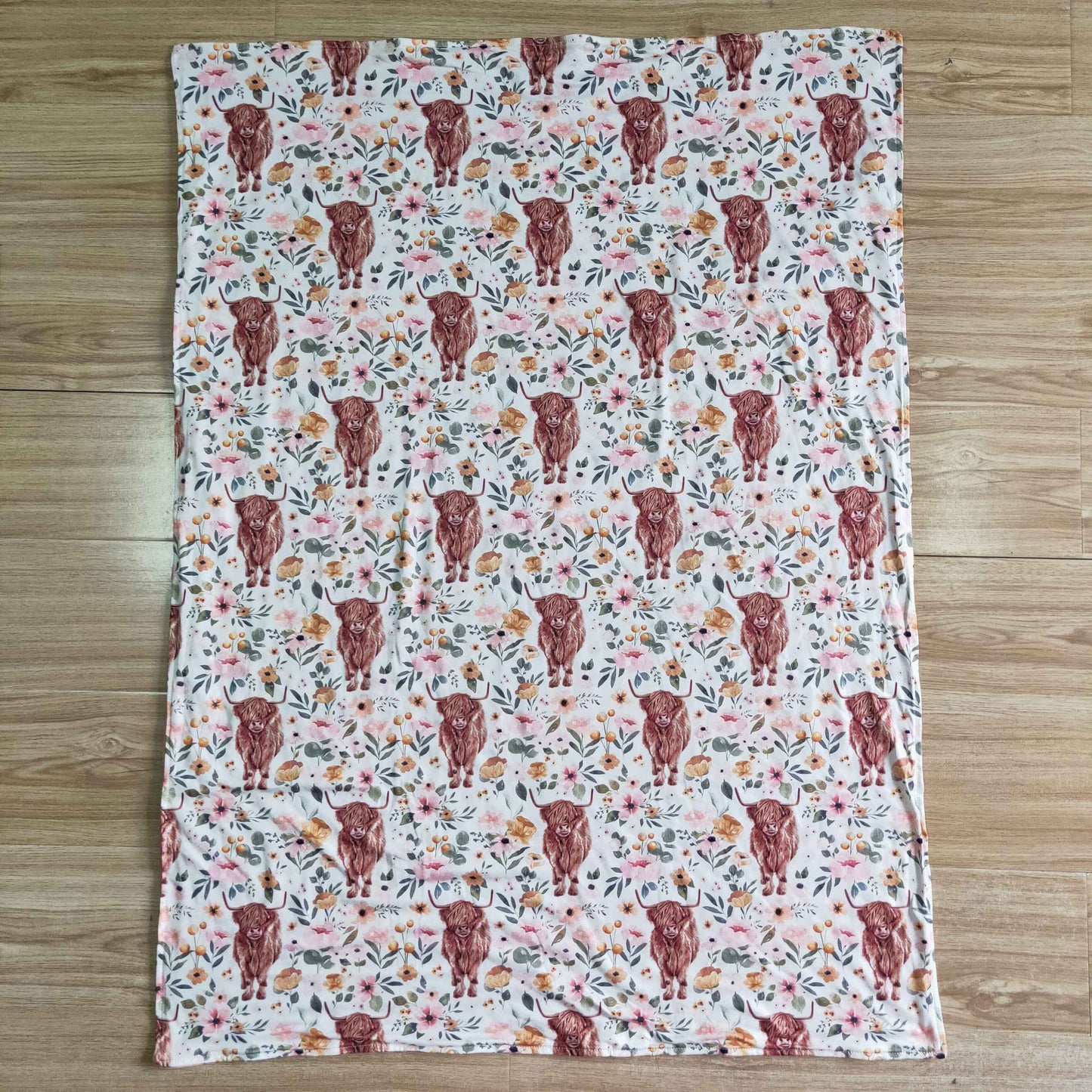 BL0011 Baby Girl Western Cow Flower Blanket