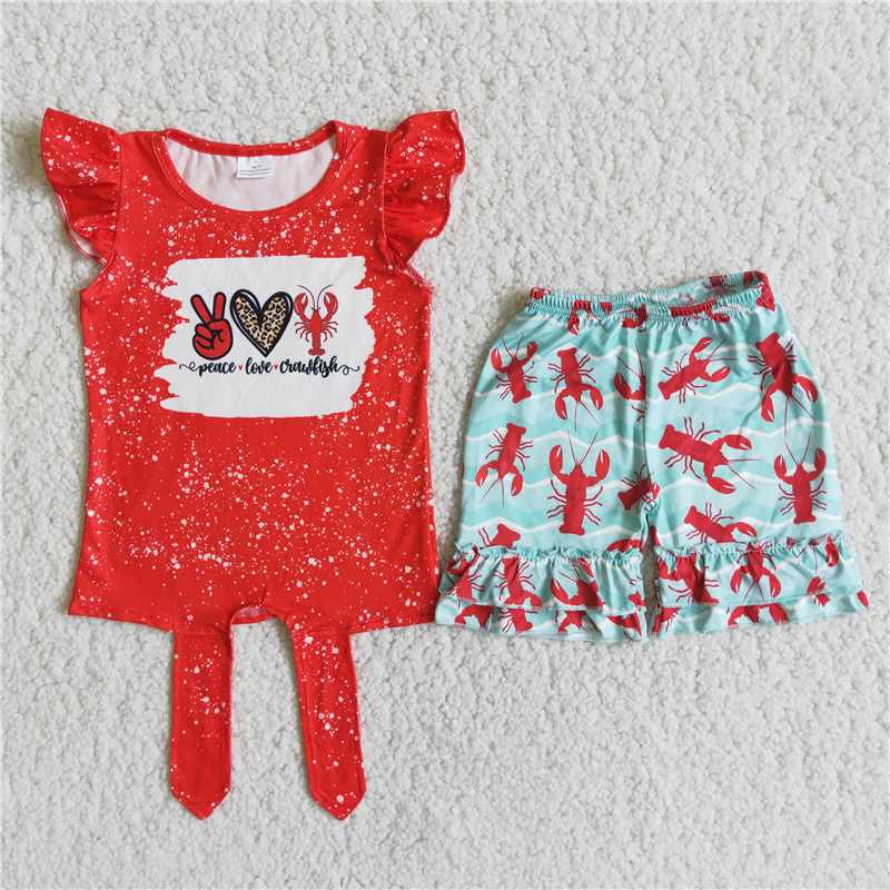 Baby Girl Summer Peace Love Crawfish Outfit
