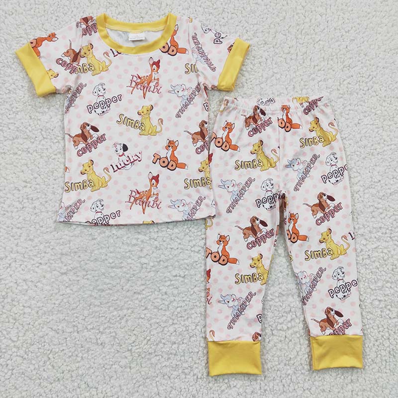 GSPO0423 Baby Girl Lion Short Sleevees Shirt Pants Pajamas Set