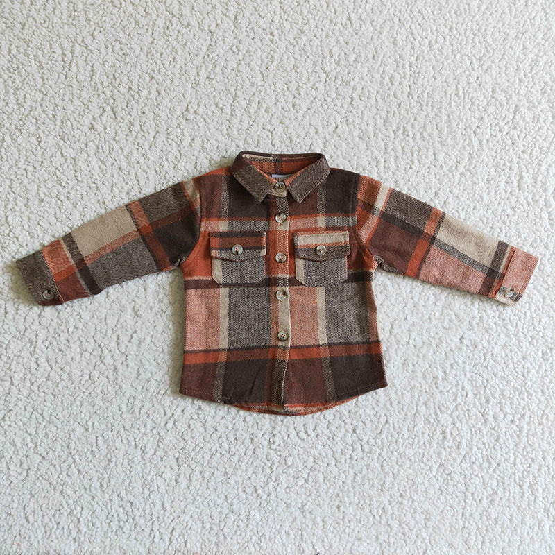 BT0061 Boy Long Sleeve Plaid Shirt