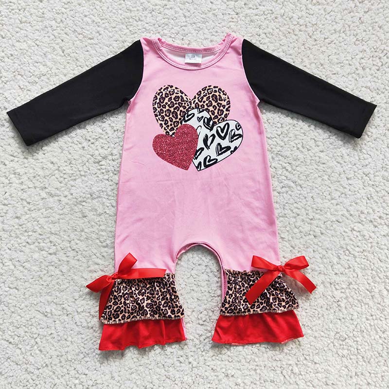 LR0251 Baby Girl Heart Valentine's Pink Romper