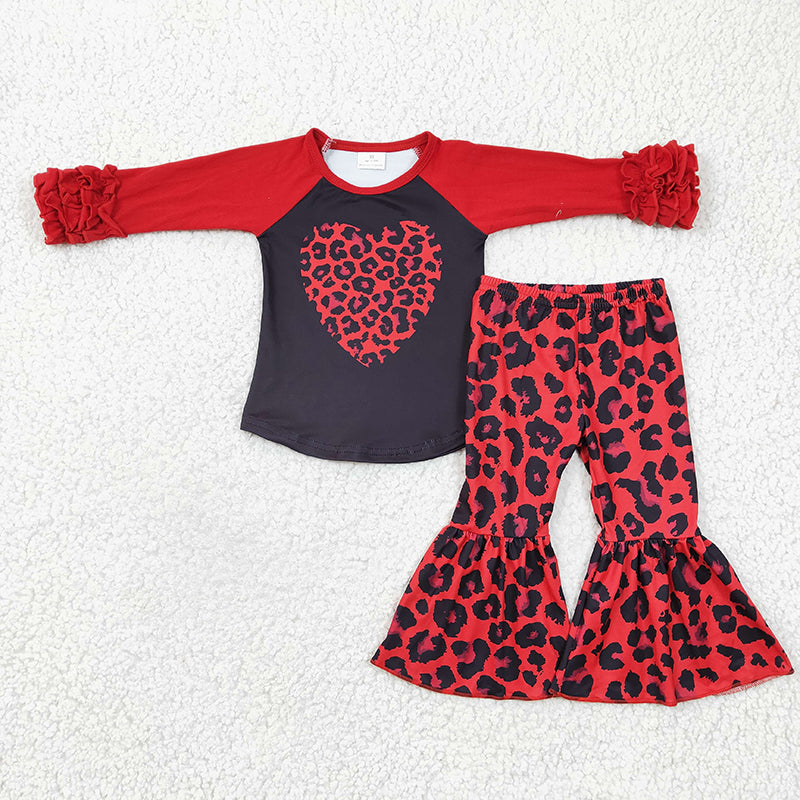 GLP0390 Baby Girl Red Leopard Heart Bell Pants Valentine's Outfit