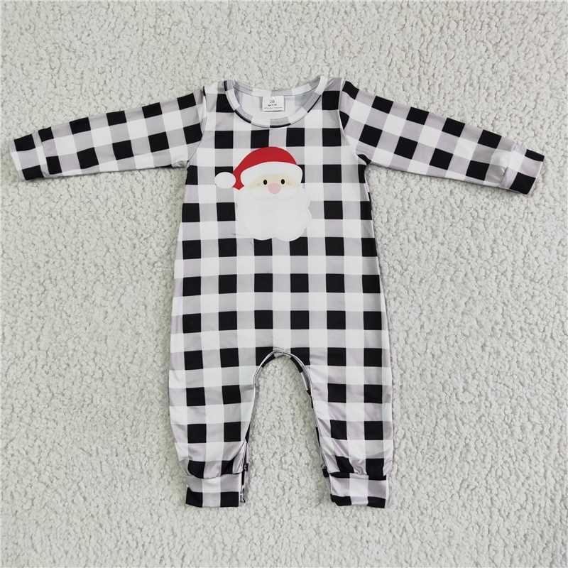 6 A15-5 Baby Girl Christmas Santa Plaid Romper