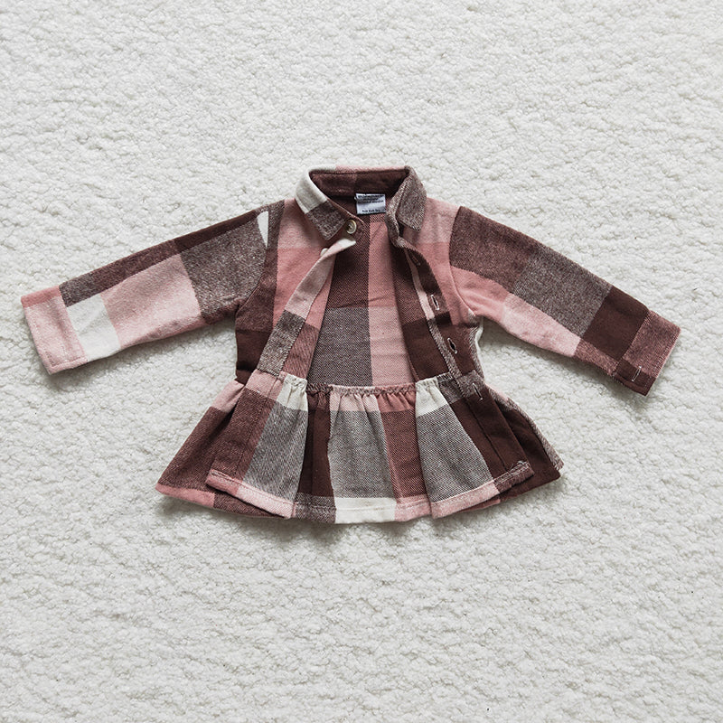 GT0090 Baby Girl Kids Pink Plaid Flannel Top