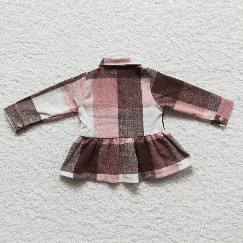 GT0090 Baby Girl Kids Pink Plaid Flannel Top