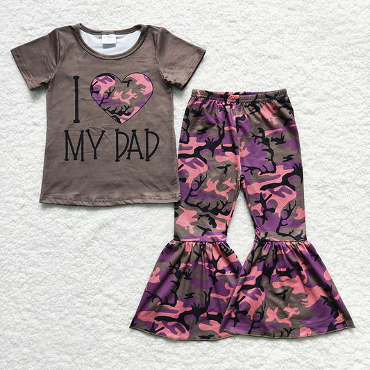 GSPO0230 Baby Girl Camo I love Dad Bell Pants Outfit