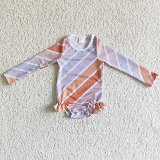S0004 Baby Girl Stripe One Piece Long Sleeve Baby Girl Swimsuit