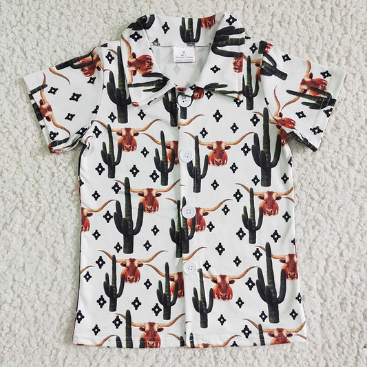 BT0014 Baby Boy Western Cow Cactus Shirt