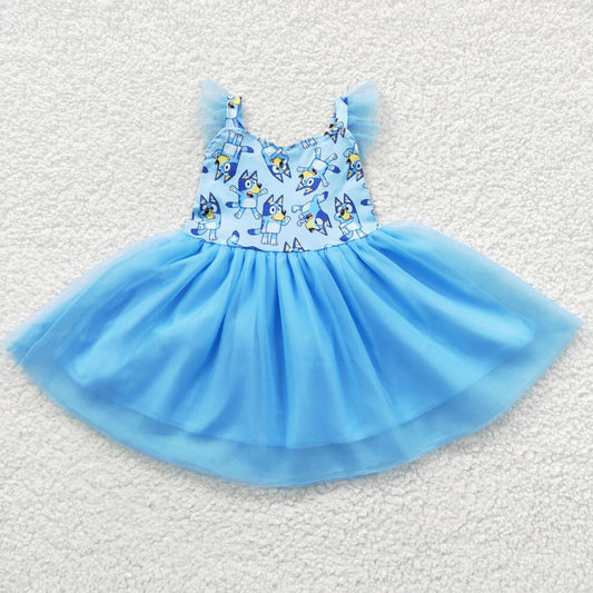 GSD0334 Baby Girl Dog Short Sleeves Summer Blue Tulle Dress