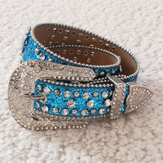 GB0008 Baby Girl Kids Blue Rhinestones Belt
