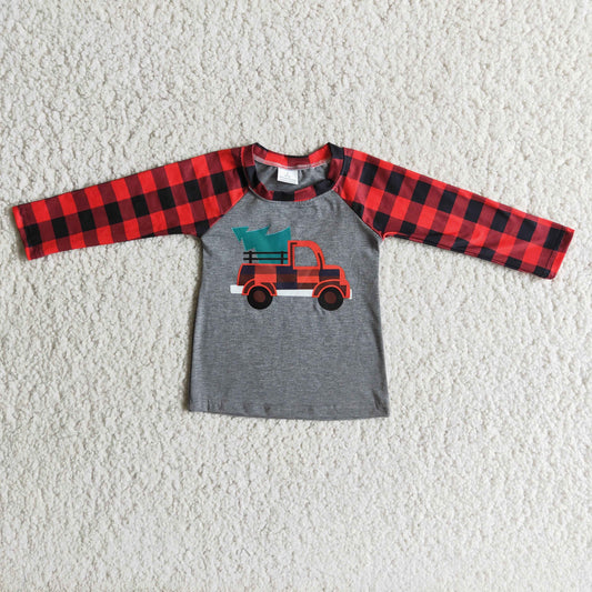 6 A33-2 Baby Boy Christmas Car Plaid Cotton Shirt