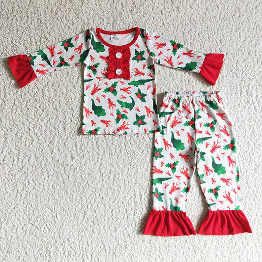 Promotion Christmas Dinosaur Crawfish Baby Girl Pajamas
