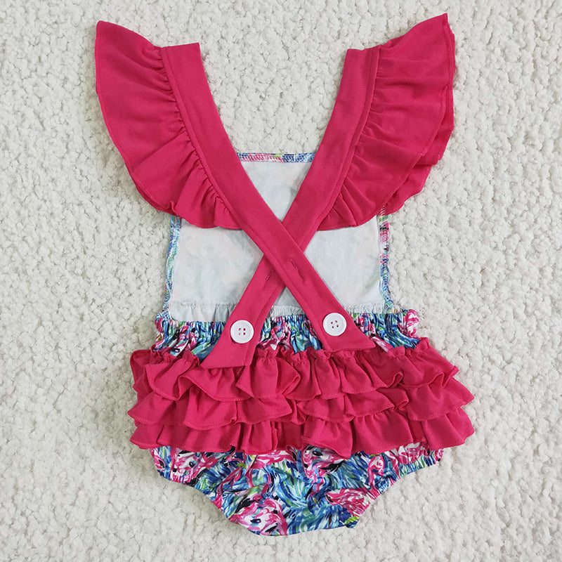SR0038 Baby Girl Rose Red Bubble Romper