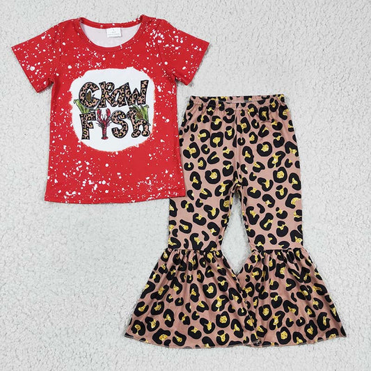 GSPO0332 Baby Girl Crawfish Leopard Bell Pants Set