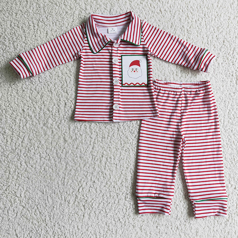 Promotion 6 B9-3 Christmas Santa Baby Girl Striped Pants Pajamas Sleepwear Set