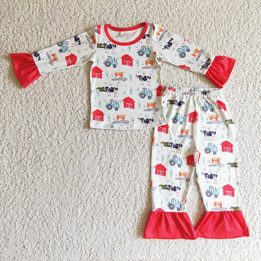 Promotion Baby Girl Kids Farm Cow Outfit Pajamas