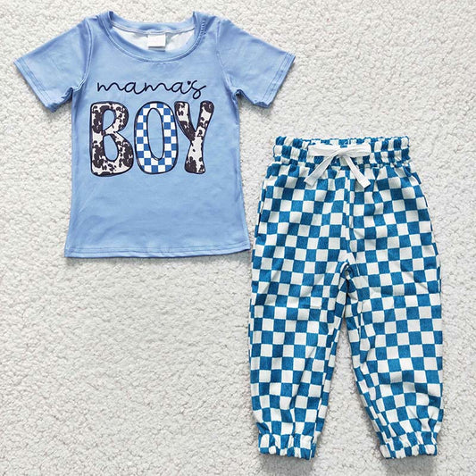 Mama's Boy Blue Shirt Plaid Pants Outfit