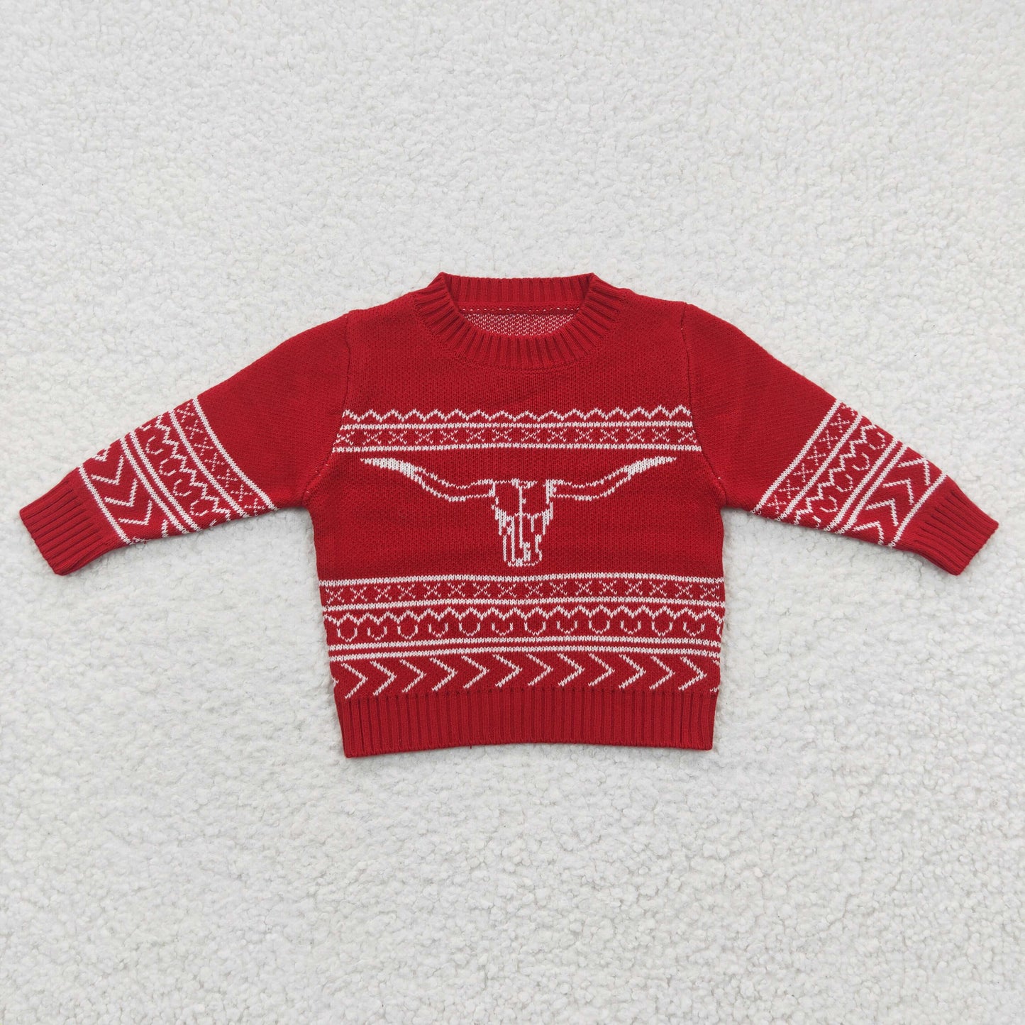 BT0218 Kids Western Cow Red Winter Fall Sweater