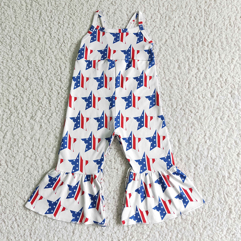 SR0057 July 4th Baby Girl Stars One-piece Pants Jumpsuit