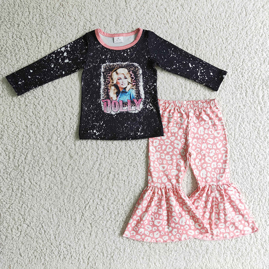 GLP0271 Black Bleached Shirt Pink Leopard Pants Singer Baby Girl Outfit