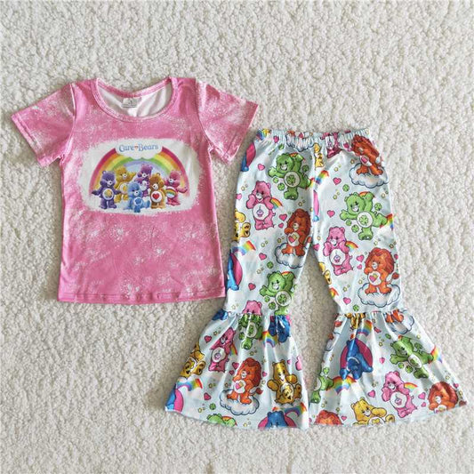 B4-22 Baby Girl Bear Short Sleeves Bell Pants Outfit