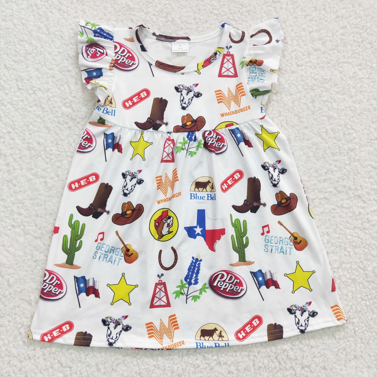 Baby Girl Summer Short Sleeves Western Cow Flag Dress