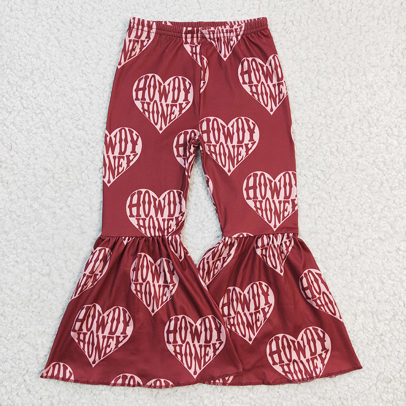 P0052 Valentine's Day Baby Girl Howdy Heart Bell Bottom Pants