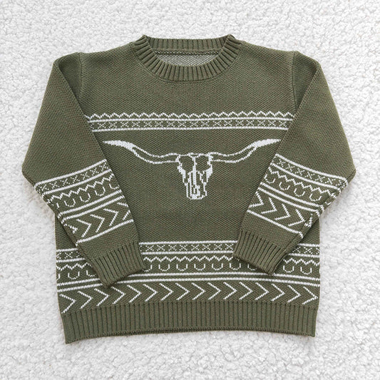 BT0178 Kids Western Cow Green Winter Fall Sweater