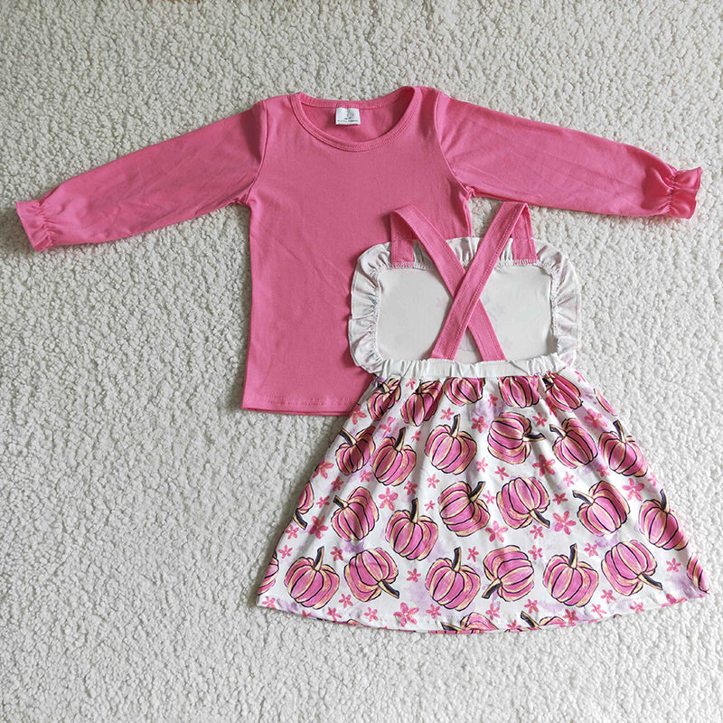 GLD0031 Baby Girl Pink Pumpkin Overall Skirt Outfit