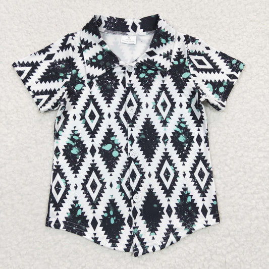 BT0212 Baby Boy Short Sleeves Summer Button Up Aztec Shirt