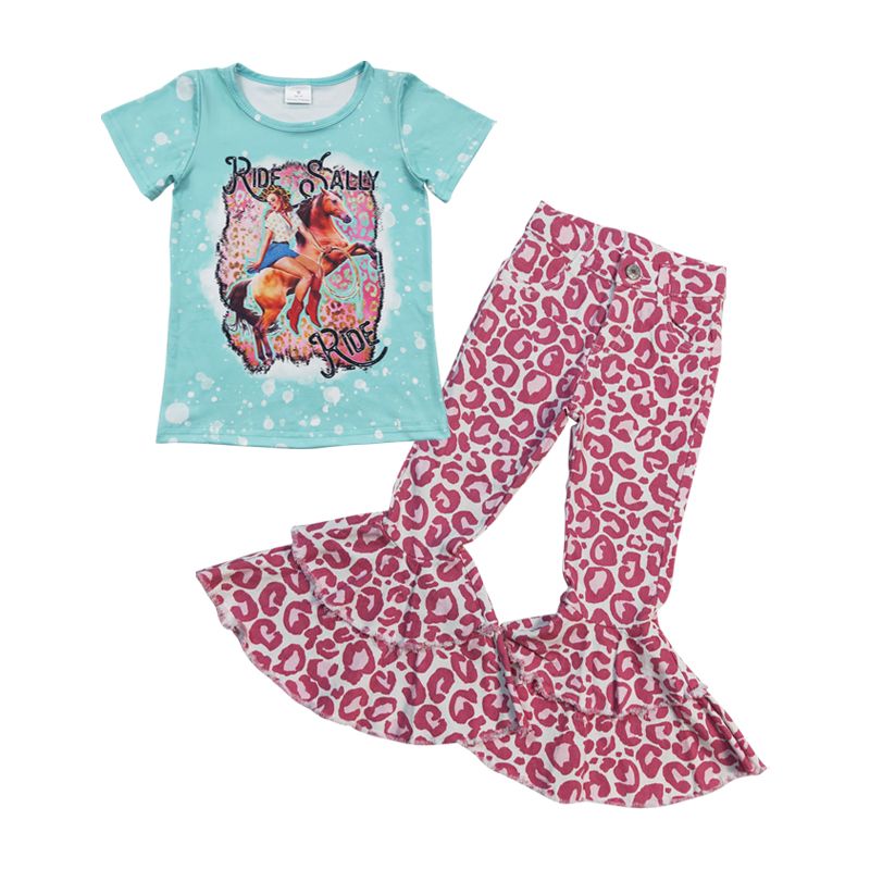Baby Girl Western Rodeo Shirt Pink Leopard Denim Jeans Pants Outfit