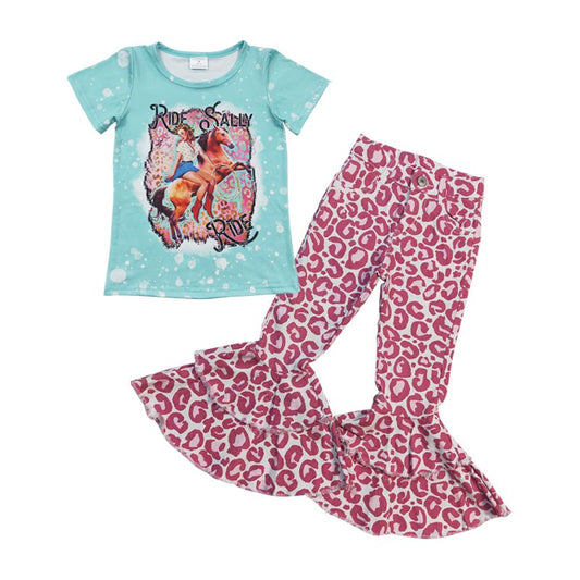 Baby Girl Western Rodeo Shirt Pink Leopard Denim Jeans Pants Outfit