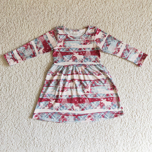 Baby Girl Reindeer Plaid Long Sleeves Christmas Dress
