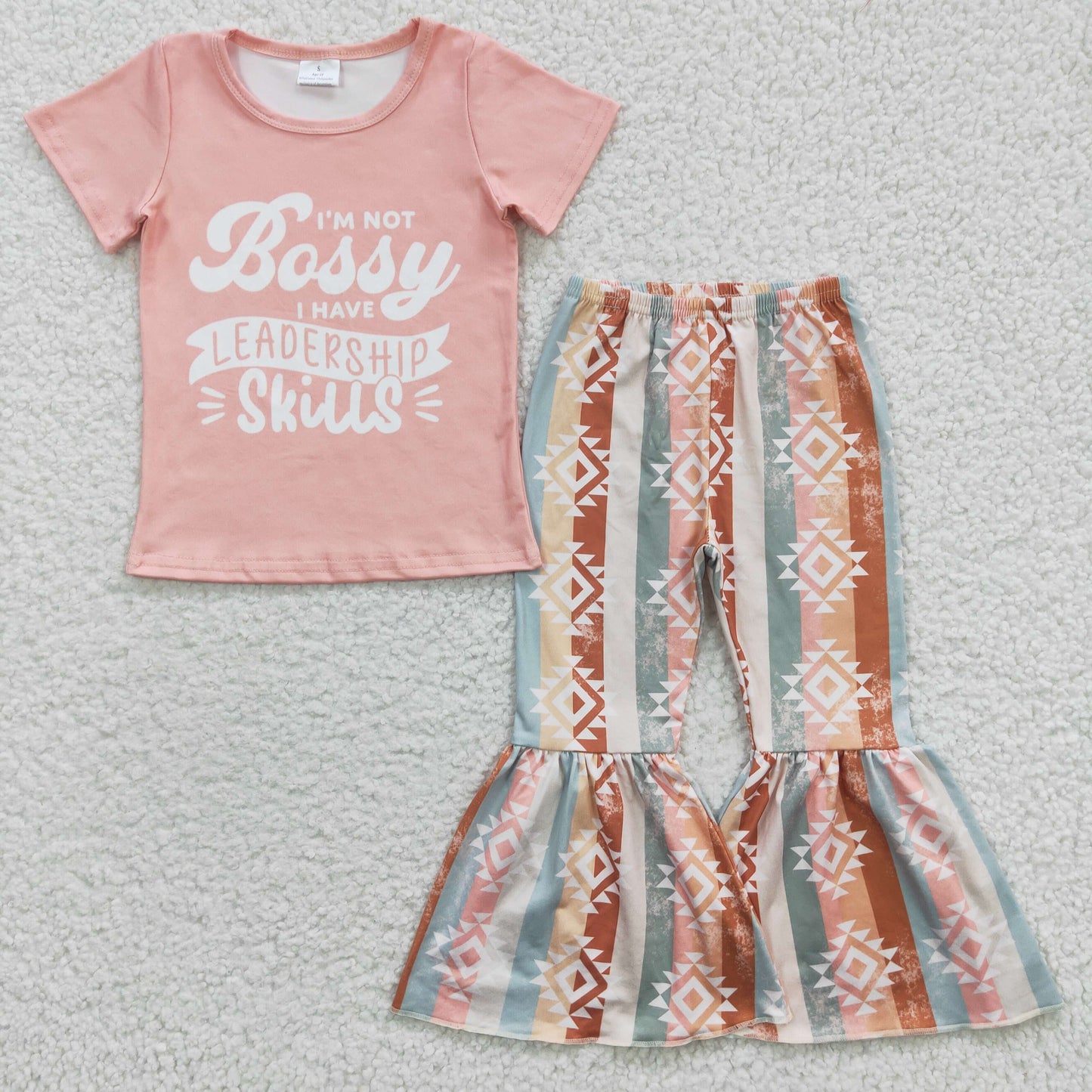 GSPO0562 Baby Girl Short Sleeves Bossy Shorts Aztec Striped Bell Pants Outfit