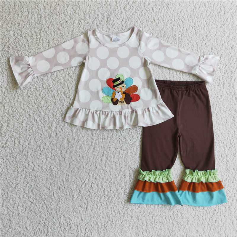 BLP0081 Baby Boy Kids Thanksgiving Embroidery turkey Pants Outfit