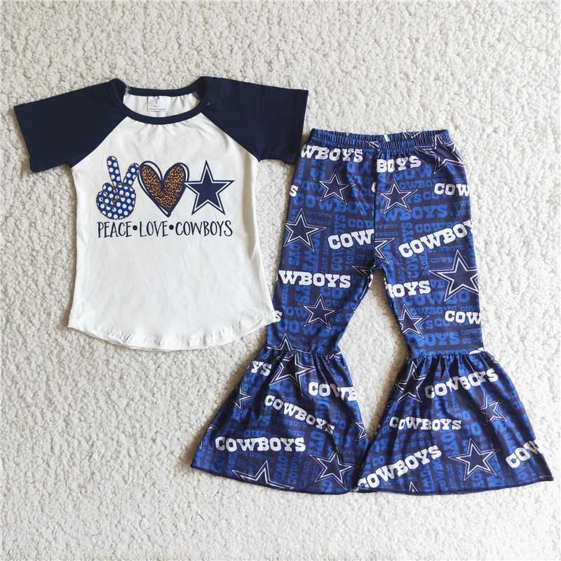 Baby Girl Short Sleeves Peace Love Blue Ballgame Set