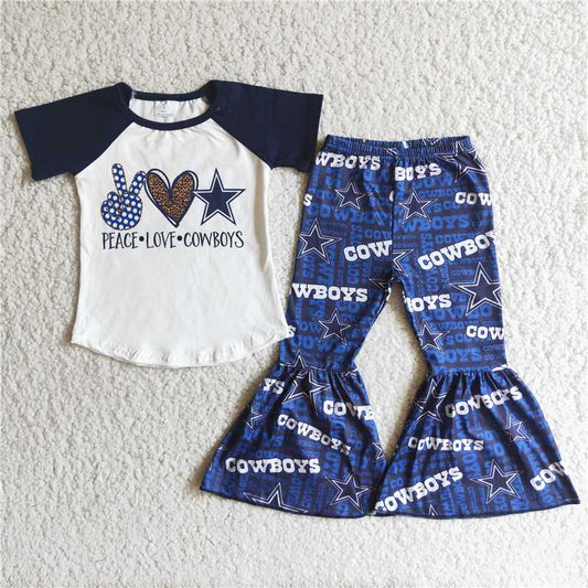 Baby Girl Short Sleeves Peace Love Blue Ballgame Set