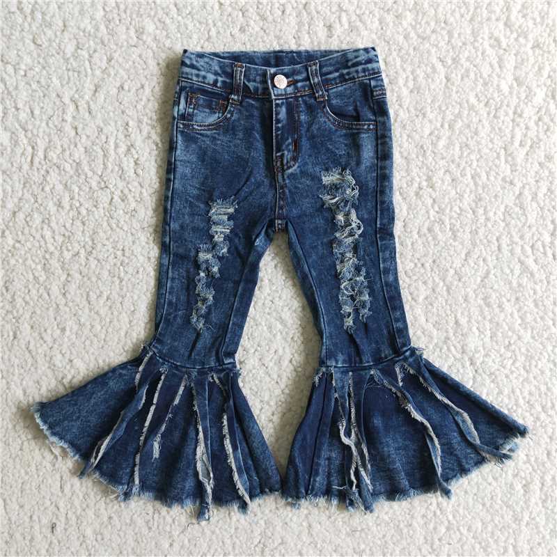 C4-23 Baby Girls Denim Tassels Jeans Ruffle Pants