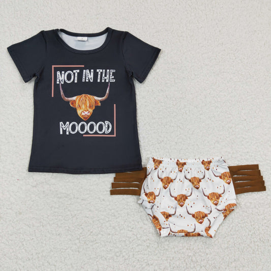 GBO0075 Baby Kids Western Black Short Sleeves Shirt Cow Tassel Bummie Summer Outfit