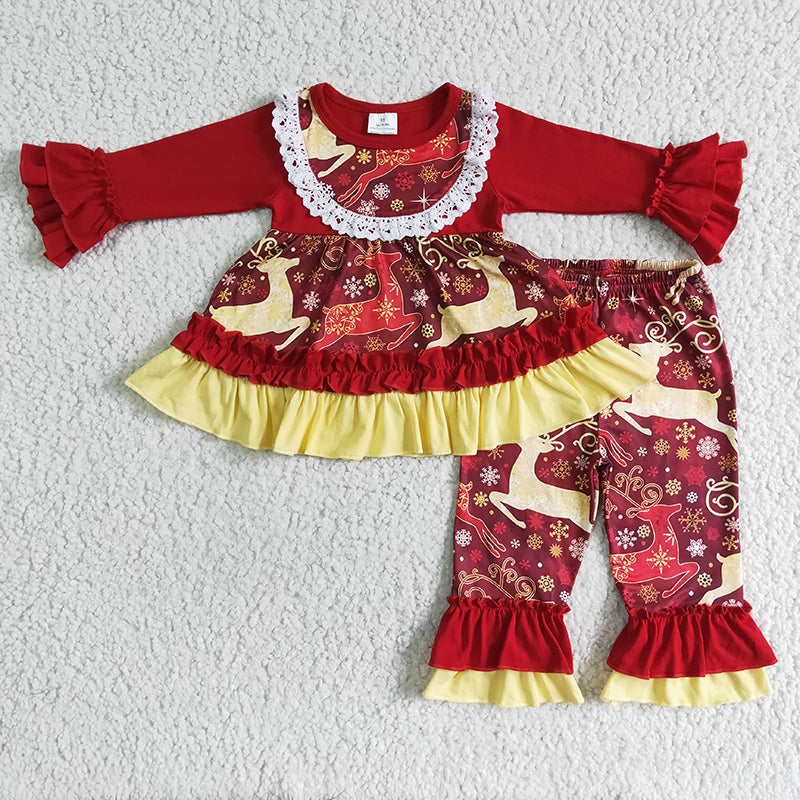 6 A22-30 Baby Girl Christmas Deer Pants Outfit