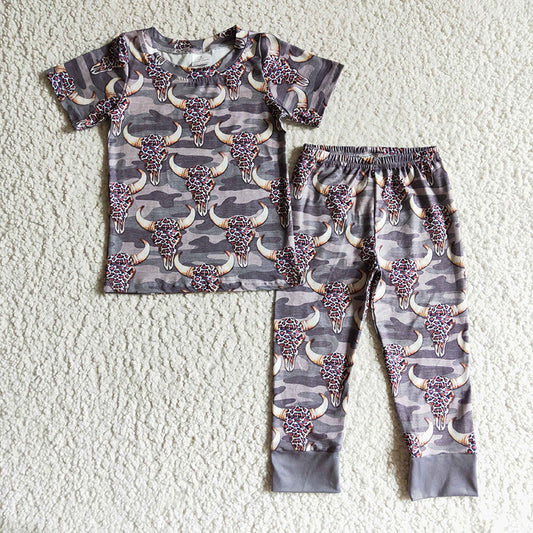 BSSO0086 Baby Boy Western Cow Camo Pajamas Pants Set