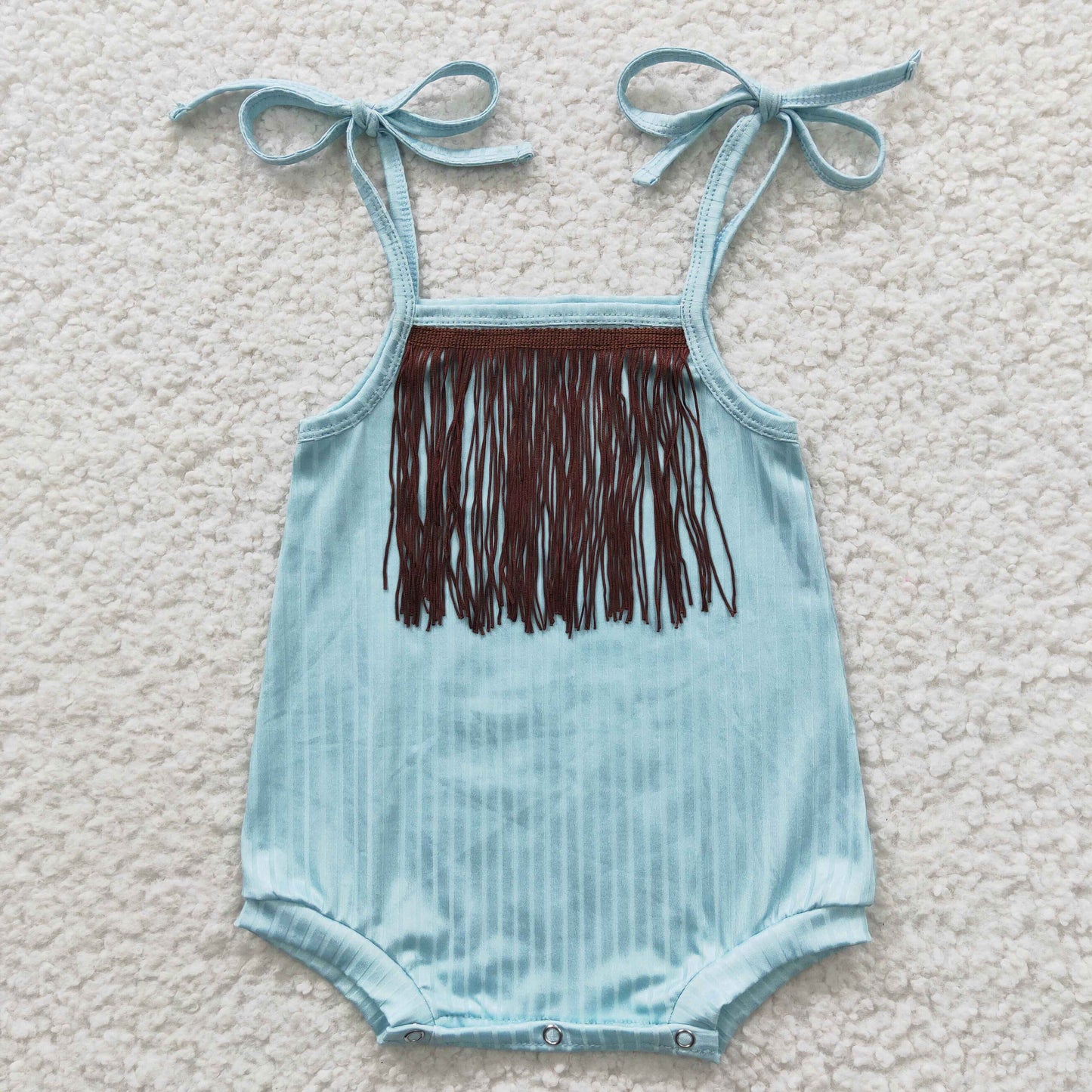 SR0289 Baby Girl Tassel Summer Ribbed Romper