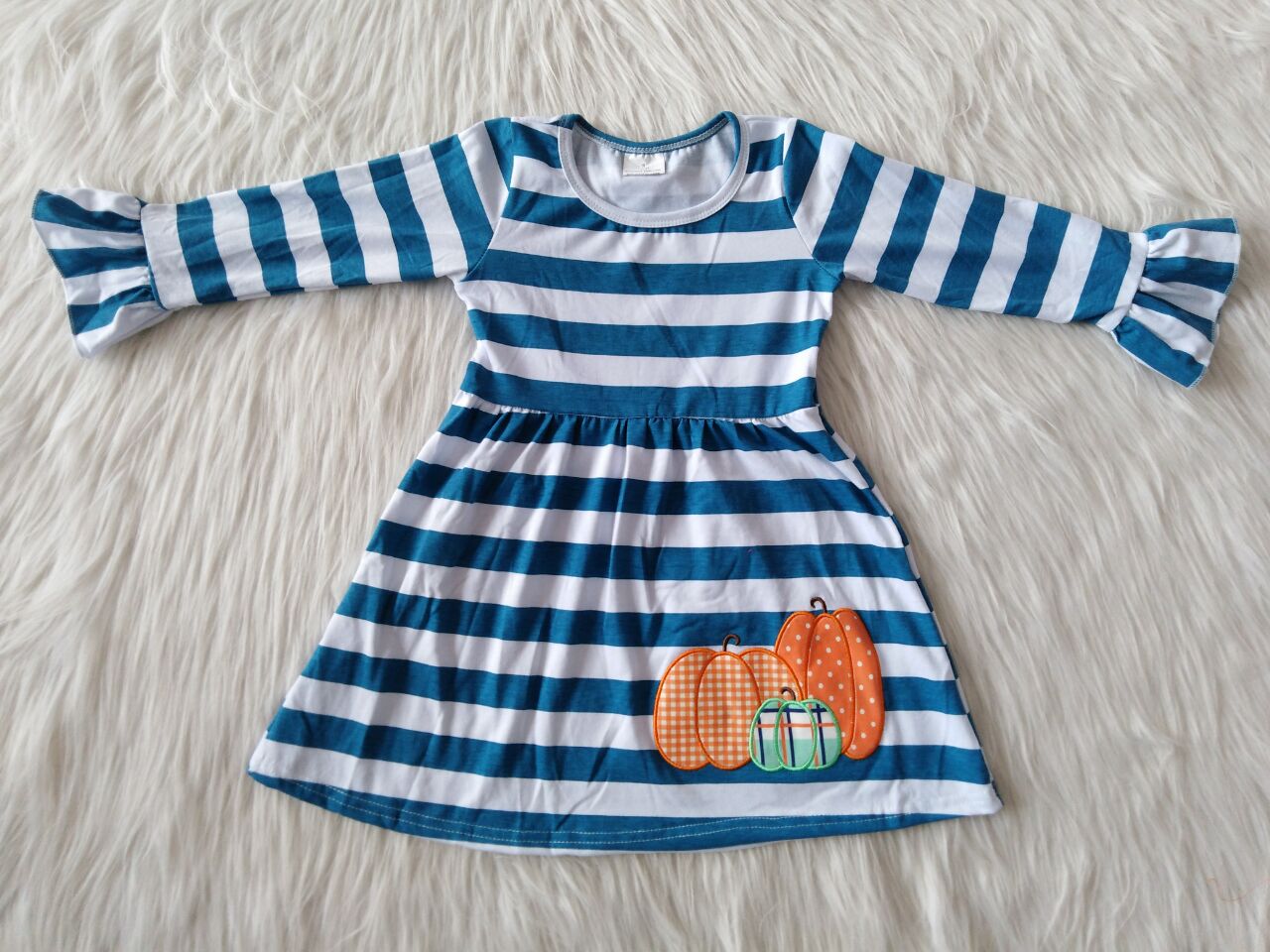 6 A19-13 Baby Girl Pumpkin Stripe Twirl Dress