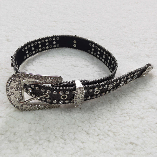 GB0005 Baby Girl Kids Black Rhinestones Belt