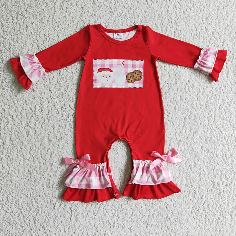 LR0189 Baby Boy Plaid Santa Milk Cookie Christmas Romper
