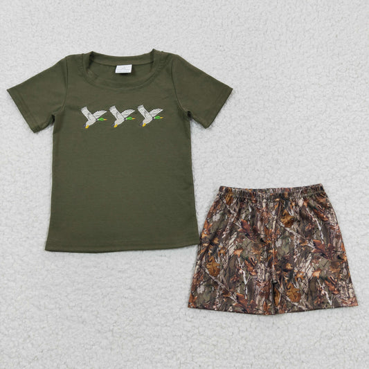 BSSO0238 Baby Boy Short Sleeves Embroidery Duck Shirt Camo Shorts Summer Outfit